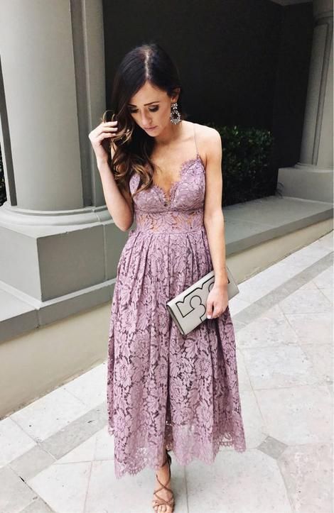 Spaghetti Straps Deep V Neck A Line Lace Pleated Ankle Length Homecoming Dresses   S2698