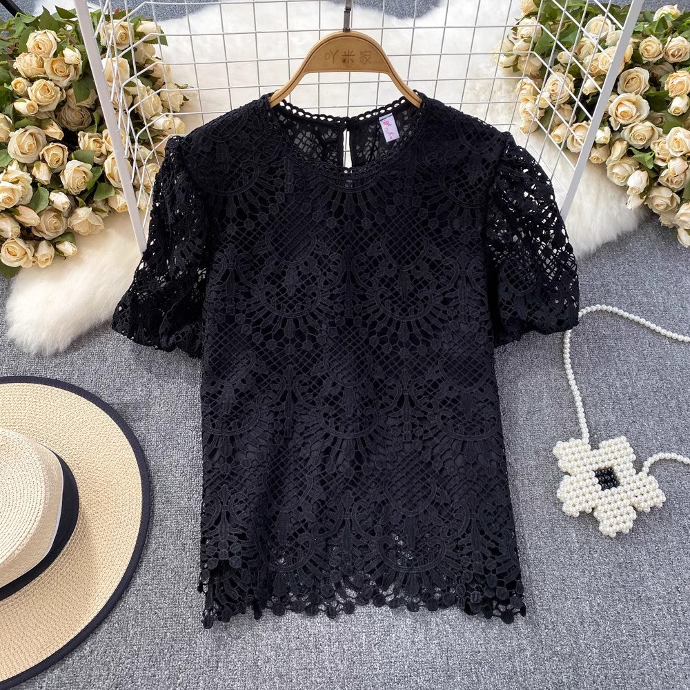 Bubble Short-Sleeved Round Neck Women’s Lace Top       S3991