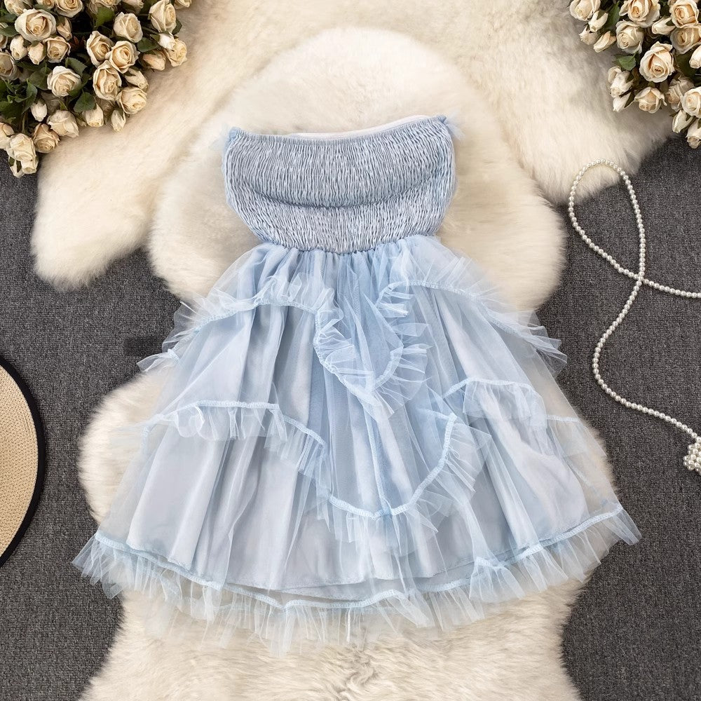 sweet bow tube top dress for women design princess dress        S4344