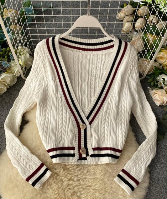 Style V Neckline Loose Sweater Long Sleeve Sweater Sweater Coat Spring And Autumn Clothing      S4369