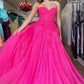 Hot Pink Tulle Sweetheart Appliques Prom Dress       S3491