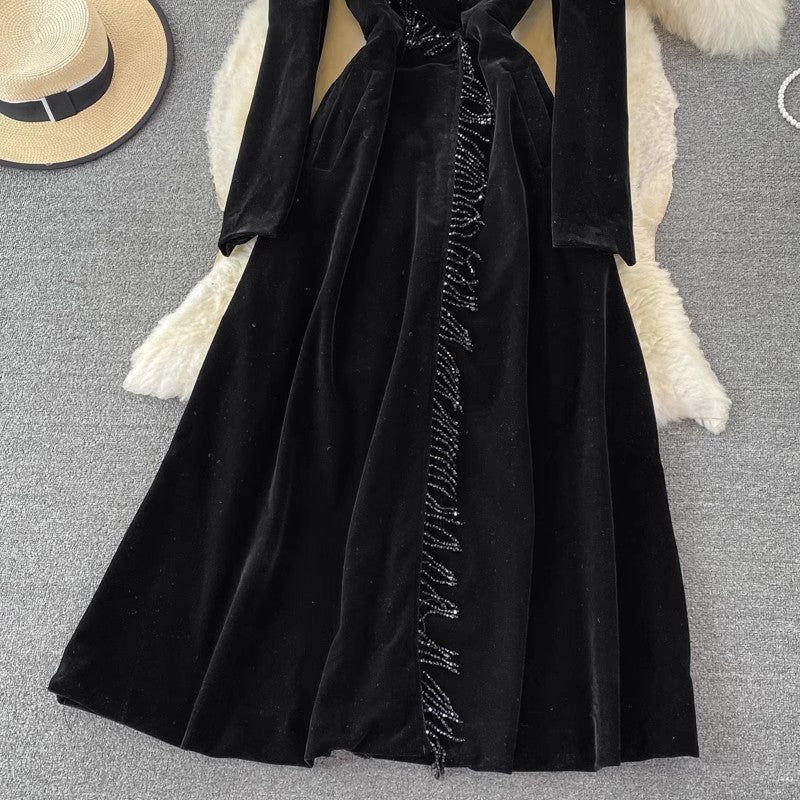 Fashion Velvet Long Skirt Jacket Dress    S4173