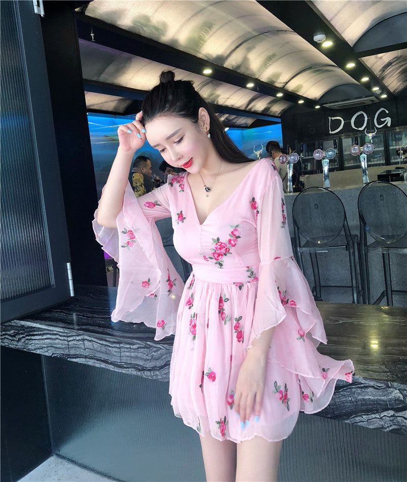 Summer Flower Embroidery Light Pink Dress      S4449