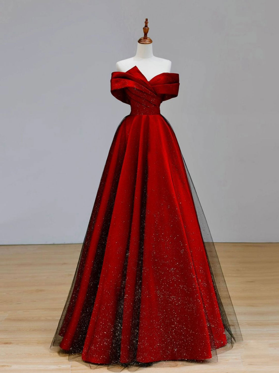 Black And Red Satin Sweetheart Party Dress, A-line Satin Formal Dress      S3511