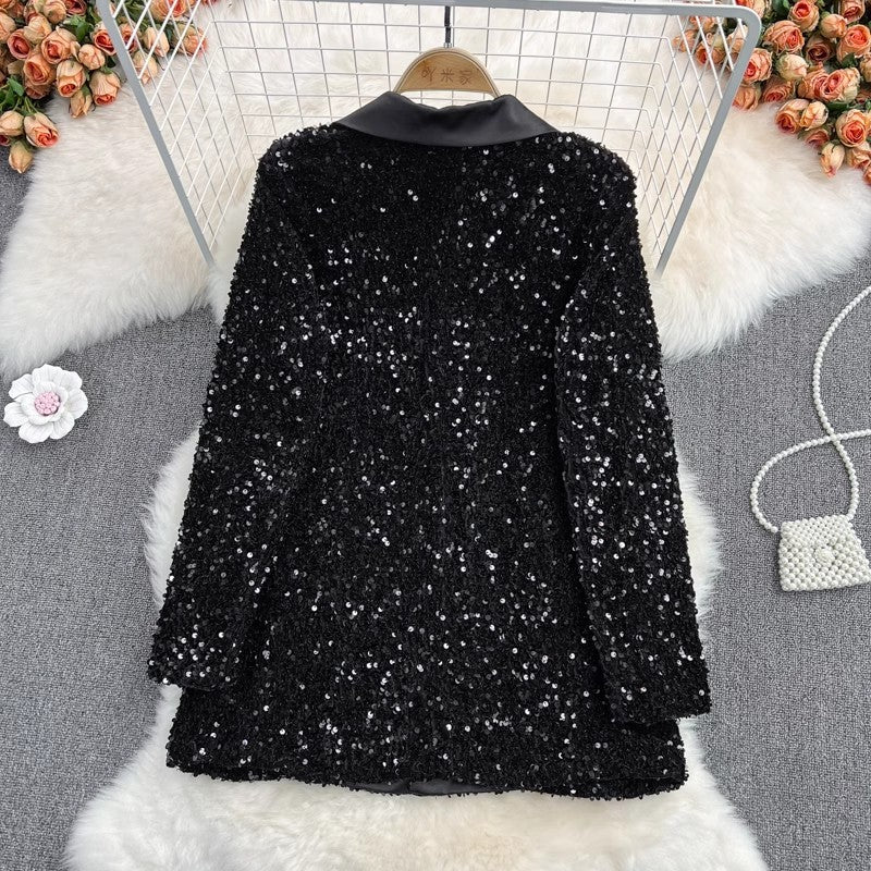 fashion mid-length sequined suit jacket two-piece sexy dress    S4022