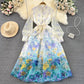 lantern long-sleeved A-line printed organza dress    S4229