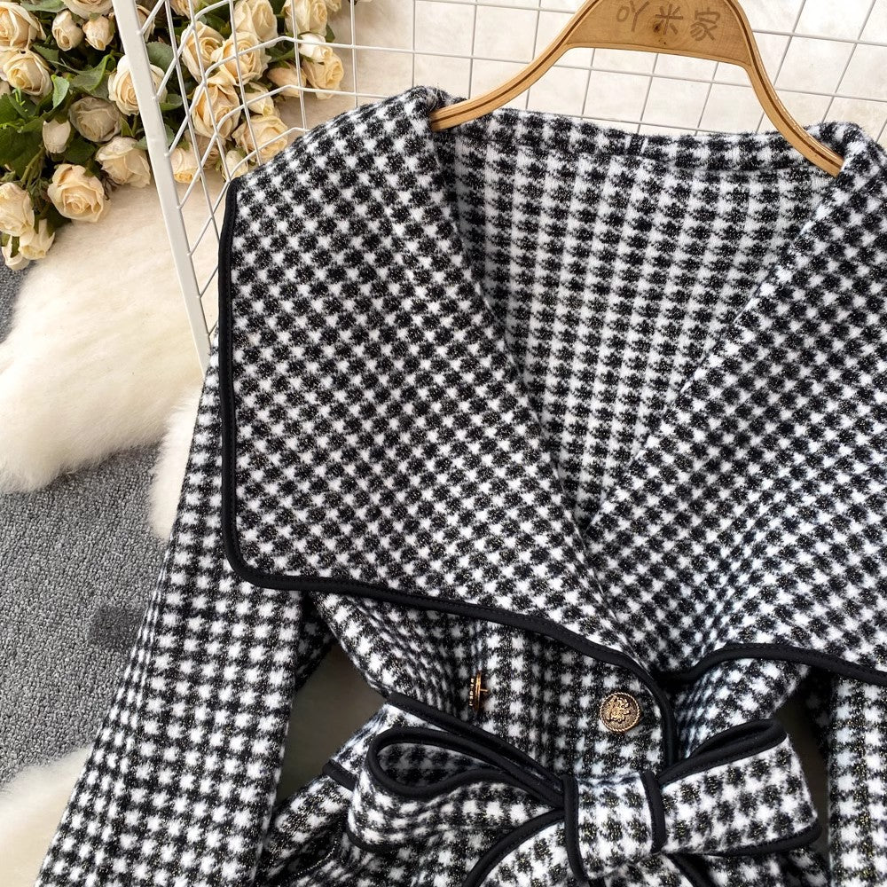 fashionable woolen coat design houndstooth coat      S3896