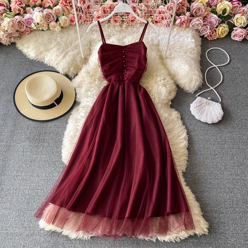 sleeveless dress new suspender skirt mesh long skirt     S4187