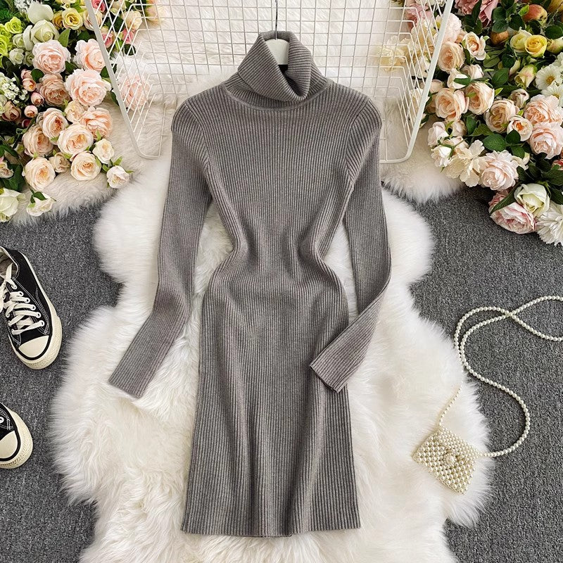 Knitted Dress Sweater Dress with Long Sleeves     S4105