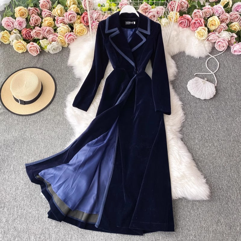 velvet suit dress, long ankle-length fashionable long jacket for women     S4115