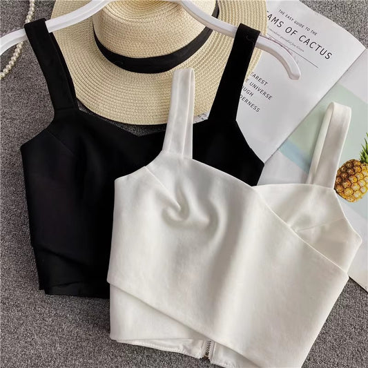 Summer white wide shoulder strap short cross tube top crop top sleeveless    S4203