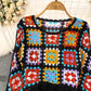 Fashionable lantern long-sleeved round neck tassel short sweater blouse for women casual top     S4141