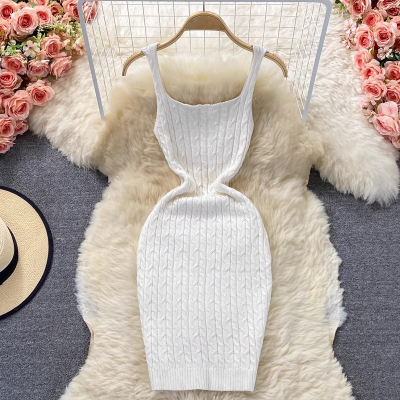 women's knitted vest skirt suspender dress    S4428