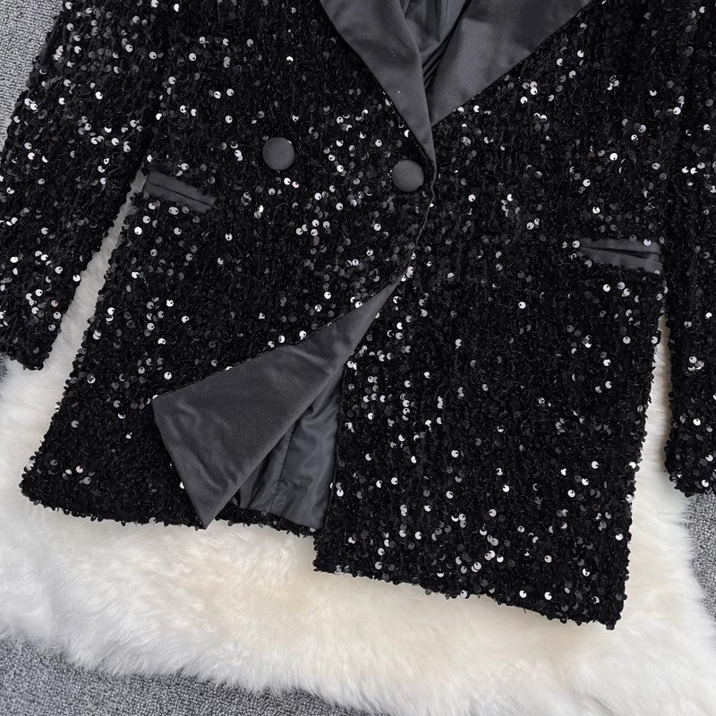 fashion mid-length sequined suit jacket two-piece sexy dress    S4022