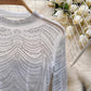 long-sleeved T-shirt women's diamond mesh design top   S4496