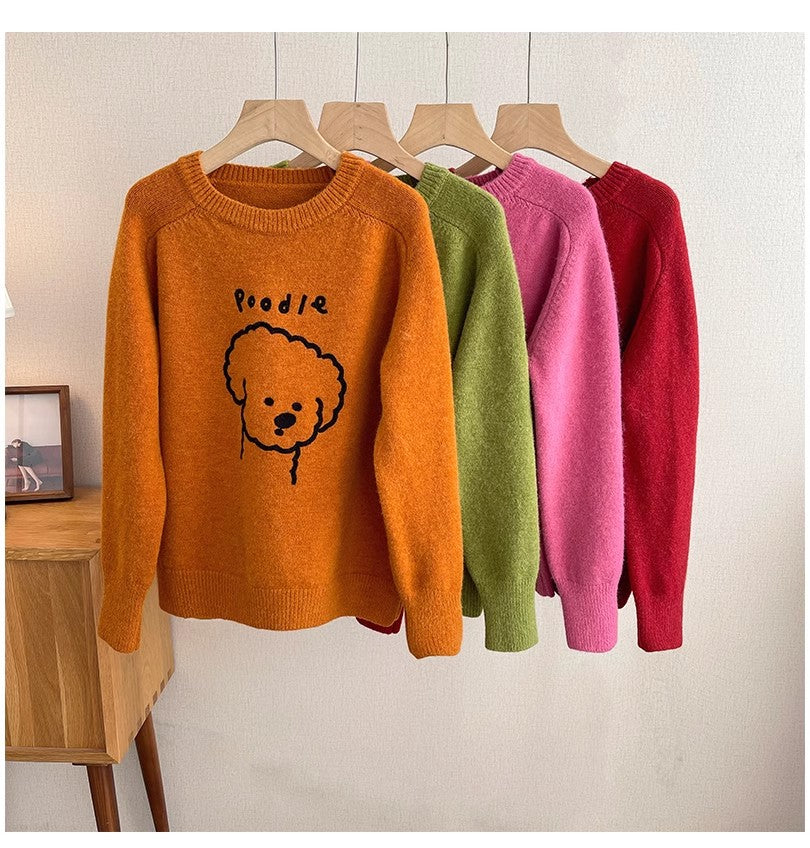 cartoon embroidered round neck sweater for women sweet design sweater      S4820