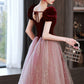 Burgundy Velvet Cap Sleeves Tulle Long Princess Dress           S3008
