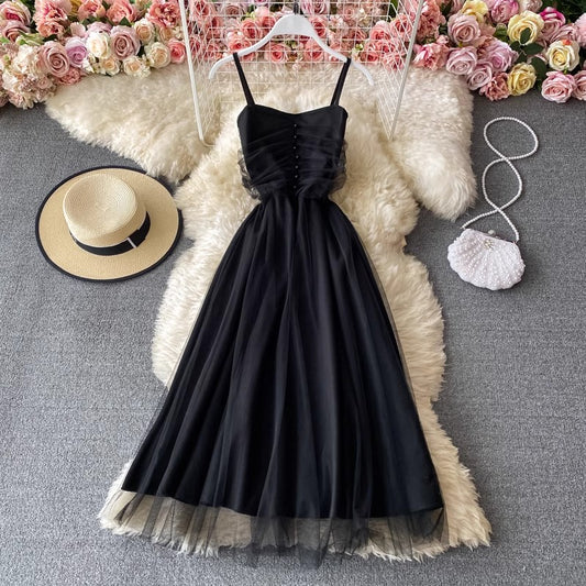 sleeveless dress new suspender skirt mesh long skirt     S4187