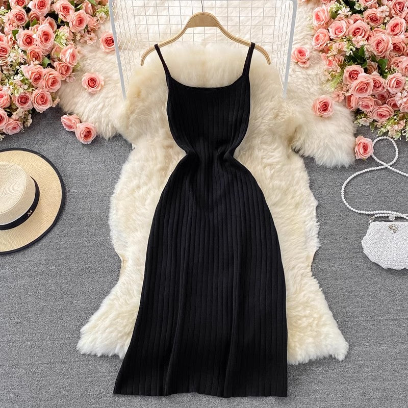 Mid-Length Knit Dress Sleeveless Sexy Vest Skirt     S3992