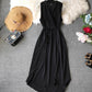 Sleeveless dress for women chiffon mid-length V-neck solid color simple     S4350