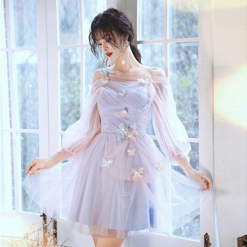 Adorable Pink And Blue Short Party Dress With Butterfly, Cute Short Formal Dress   S3118