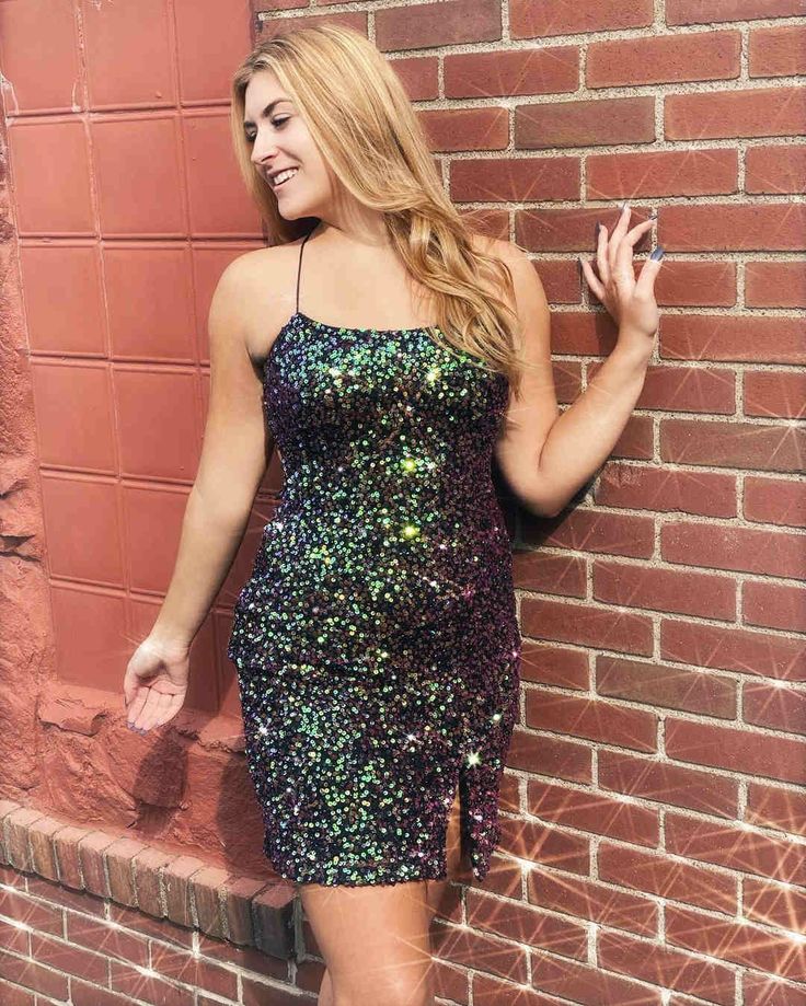 Cute Tight Sequins Homecoming Dress with Slit     S2919