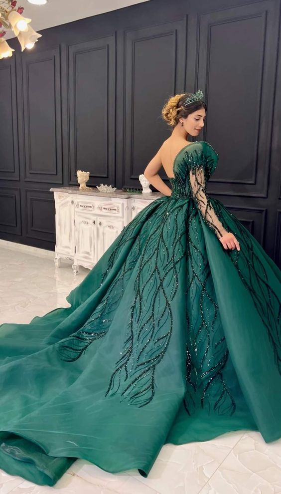 Green Ball Gown dress, evening gowns long prom dress     S3486