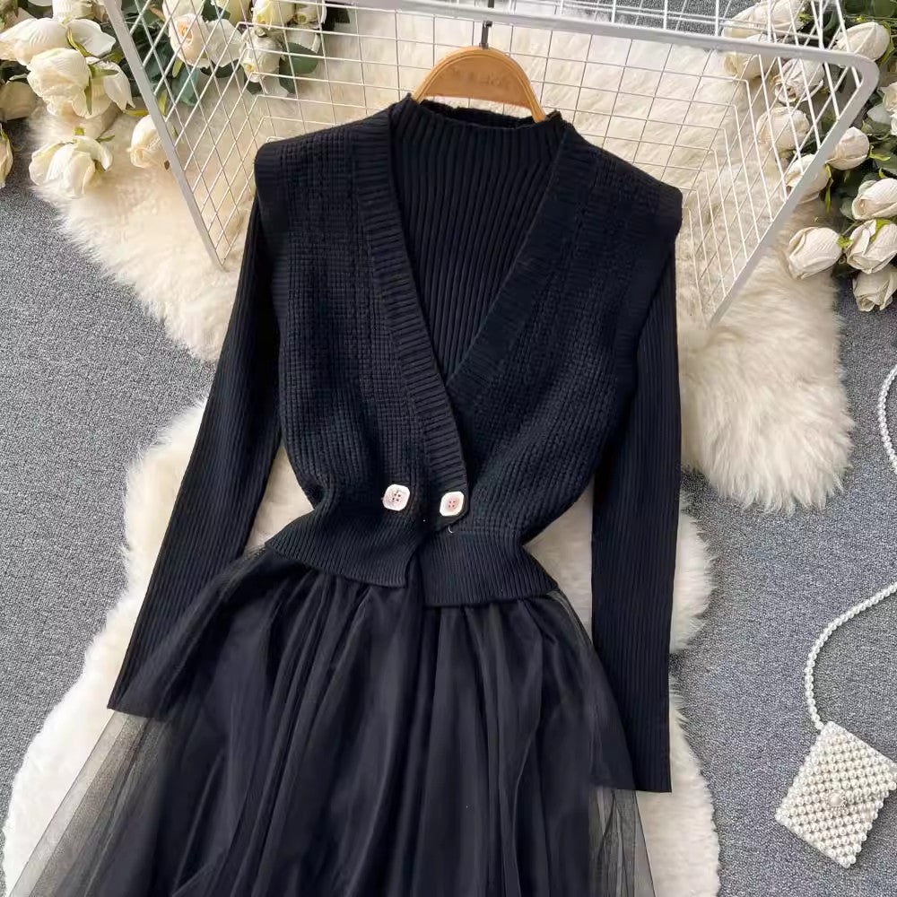 irregular long-sleeved knitted dress for women new long-sleeved sweater dress    S4500