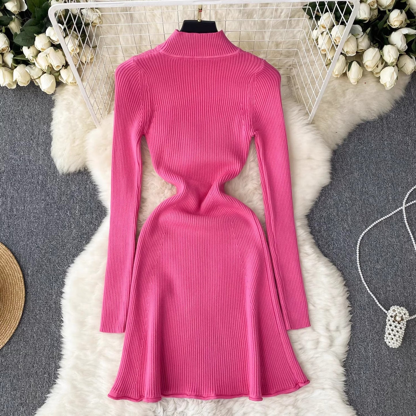 hot girl style solid color knitted dress women's short skirt      S4528