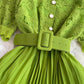 short-sleeved round-neck lace pleated dress elegant long skirt     S4312
