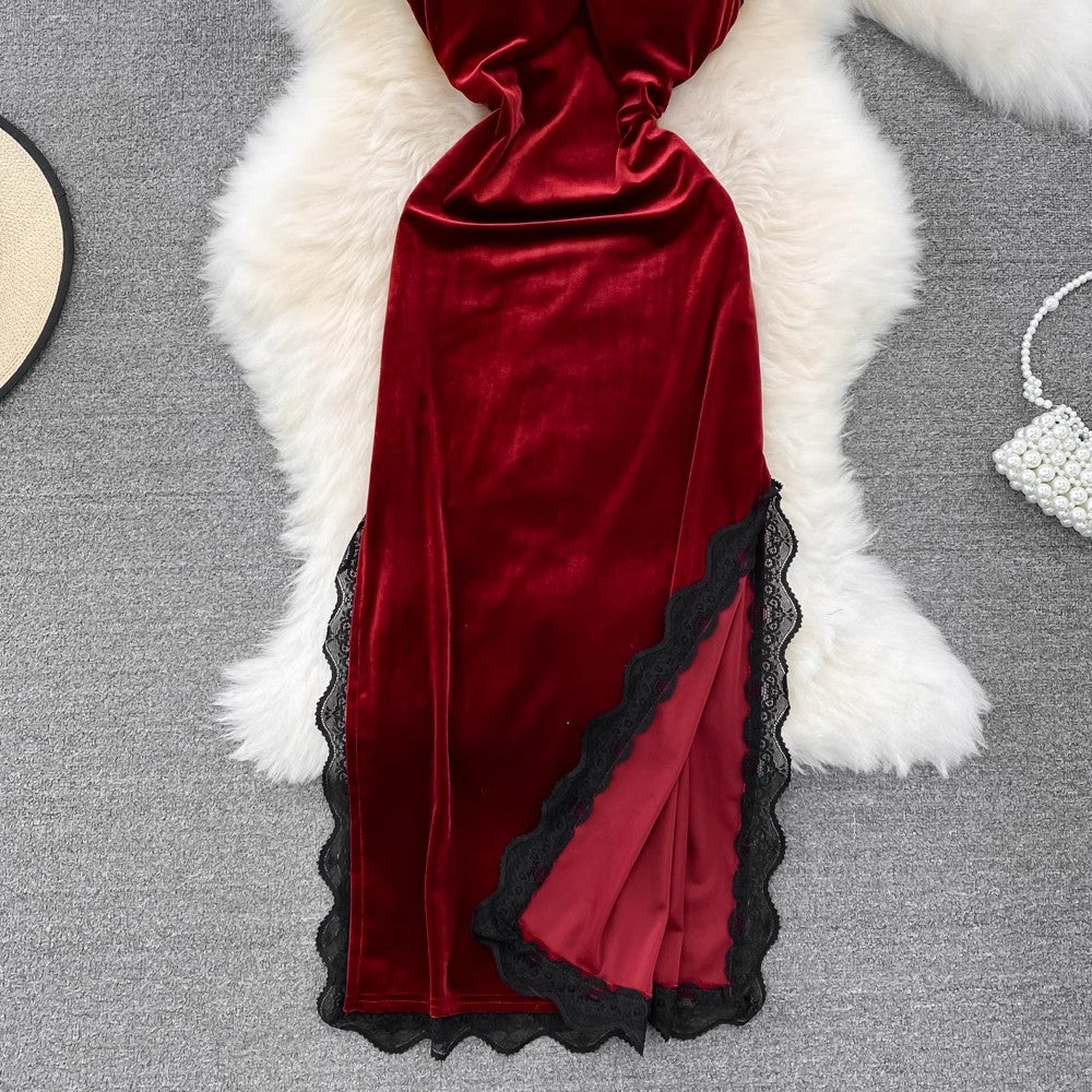 sexy side slit velvet dress    S3925