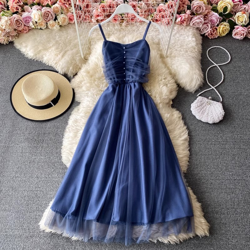 sleeveless dress new suspender skirt mesh long skirt     S4187