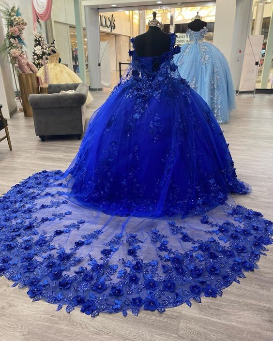 Royal Blue A-Line Ball Gown Long Prom Dresses, Blue Evening Dresses      S3354