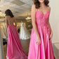 Princess Pink A-line Long Formal Dress with Straps        S3623