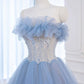A-Line Blue Tulle Lace Long Prom Dress, Blue Tulle Lace Formal Dress      S4148