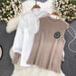 lantern long-sleeved mid-length shirt knitted vest two-piece suit for women      S3999
