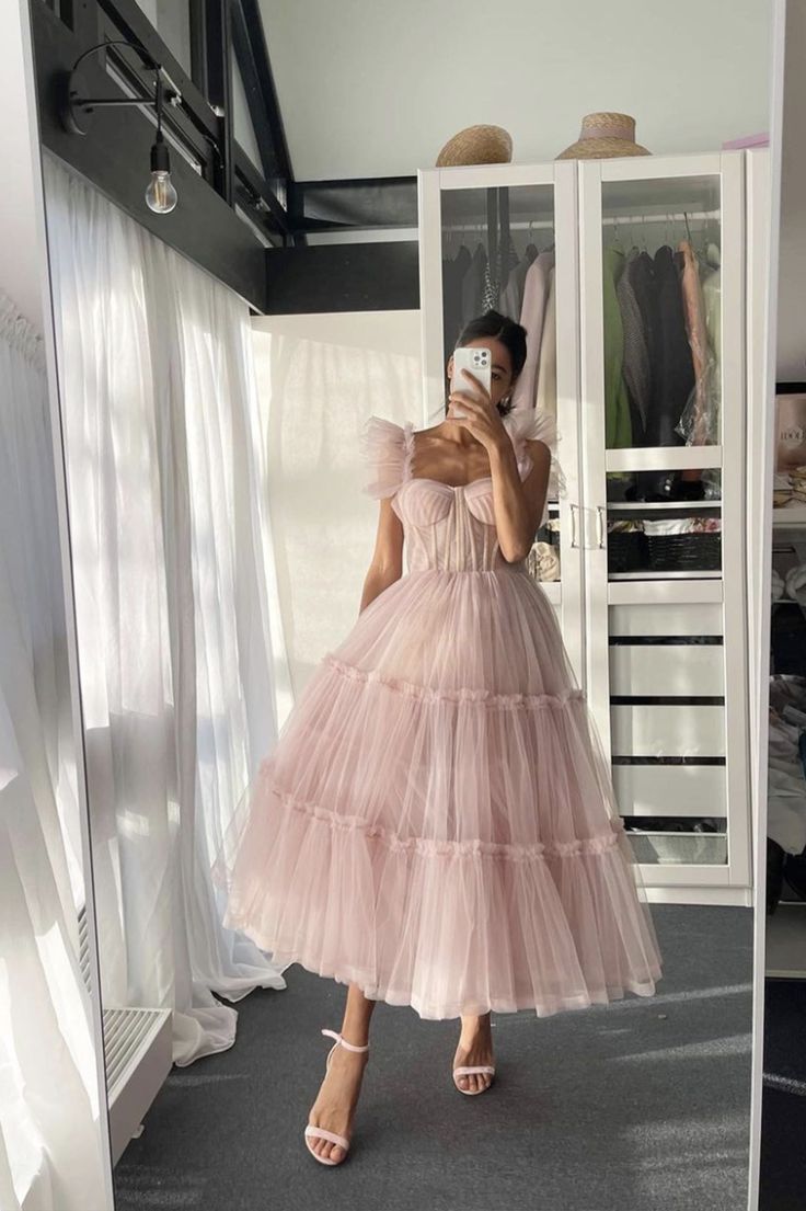 Pink tulle short A line prom dress homecoming dress    S2955