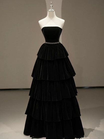 Black Long Strapless Satin Prom Dress Long Formal Evening Dresses     S3508