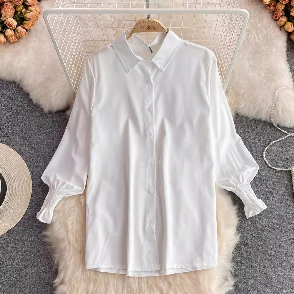 lantern sleeve white shirt sweater two-piece set    S3978