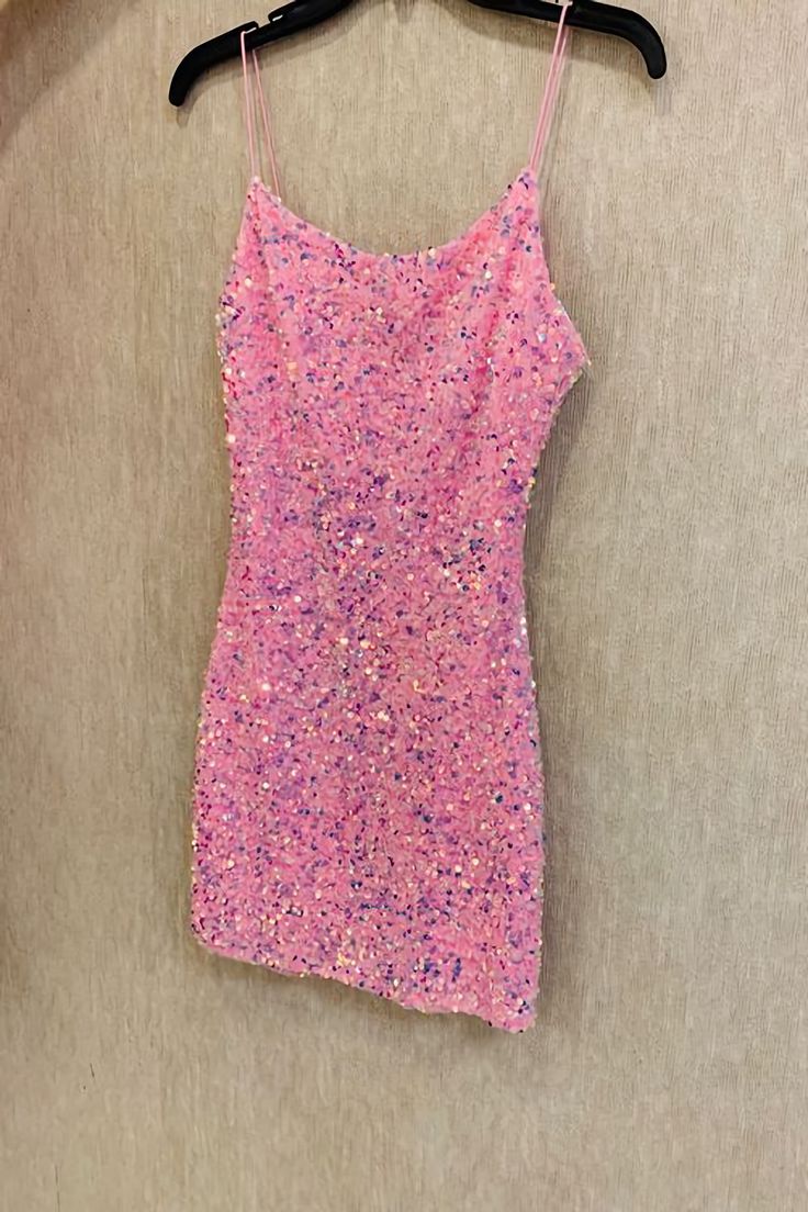 Pink Sequin Homecoming Dress 16Th Birthday Bodycon Dresses    S2565