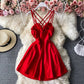 New sexy tube top V-neck backless sleeveless A-line dress short skirt dress        S3949