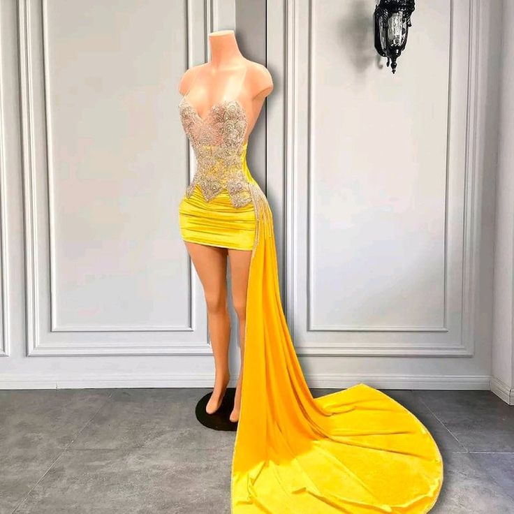 yellow short prom dress, black girl prom dress, evening dress, fairy dress      S3041