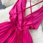 Sexy dress for women pleated deep v-neck backless design suspender long skirt       S4590