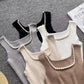 Square neck sleeveless beaded pleatedfor women knitted chic top     S4622