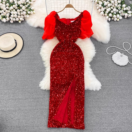 evening dress long dress sequined dress    S4250