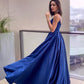 A-Line/Elegant Applique Spaghetti Straps Satin Sleeveless Floor-Length Prom Dresses     S2627