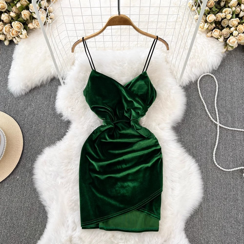 sexy V-neck velvet dress    S4317