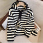 Pink striped sweater jacket for women      S4823