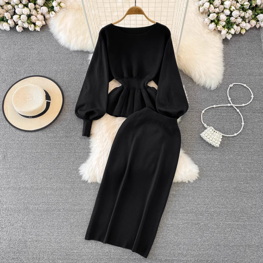 Fashion suit for women round neck knitted top two-piece set        S4123