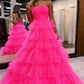 A-line Strapless Pleated Multi-Layers Tulle Long Prom Dress     S3226